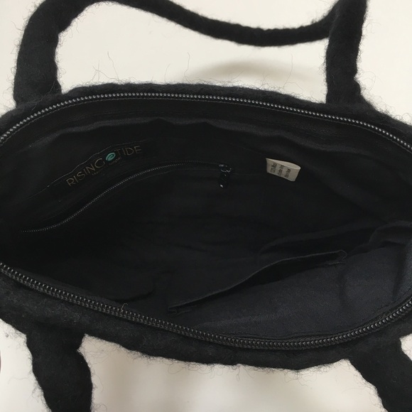 Rising Tide Anthropologie Boiled 100% Wool Handmade Felted Red Black Tote Bag - Picture 6 of 11